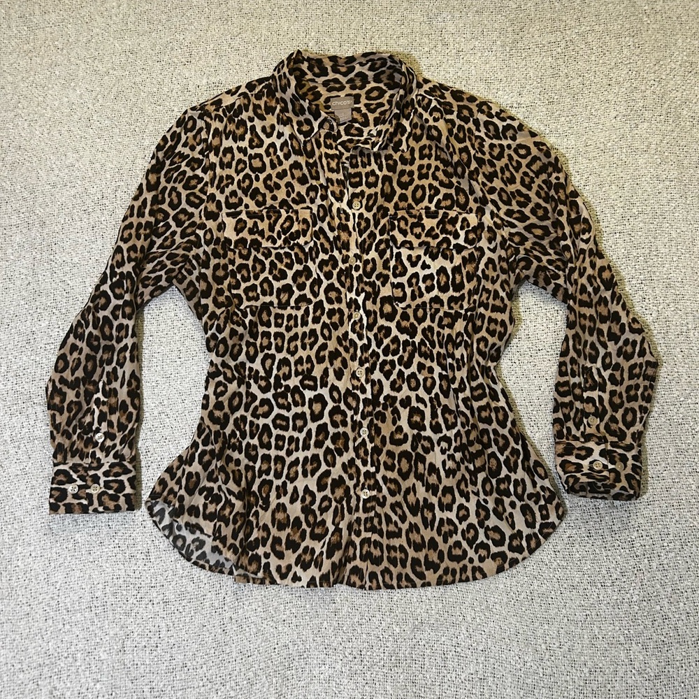 Chicos No Iron Leopard Print Button-up Shirt Size 2